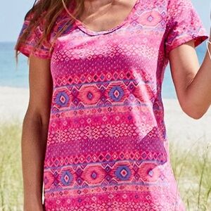 Fresh Produce Luna Geometric Scoop Neck Cotton Top T Shirt Tee Size Medium EUC